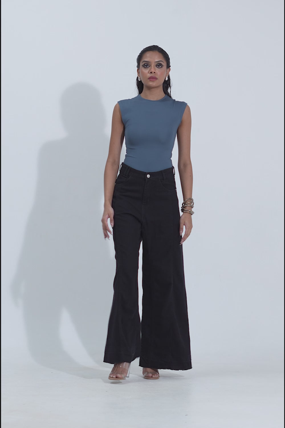 Mirage Black Denim Flared Korean Pants