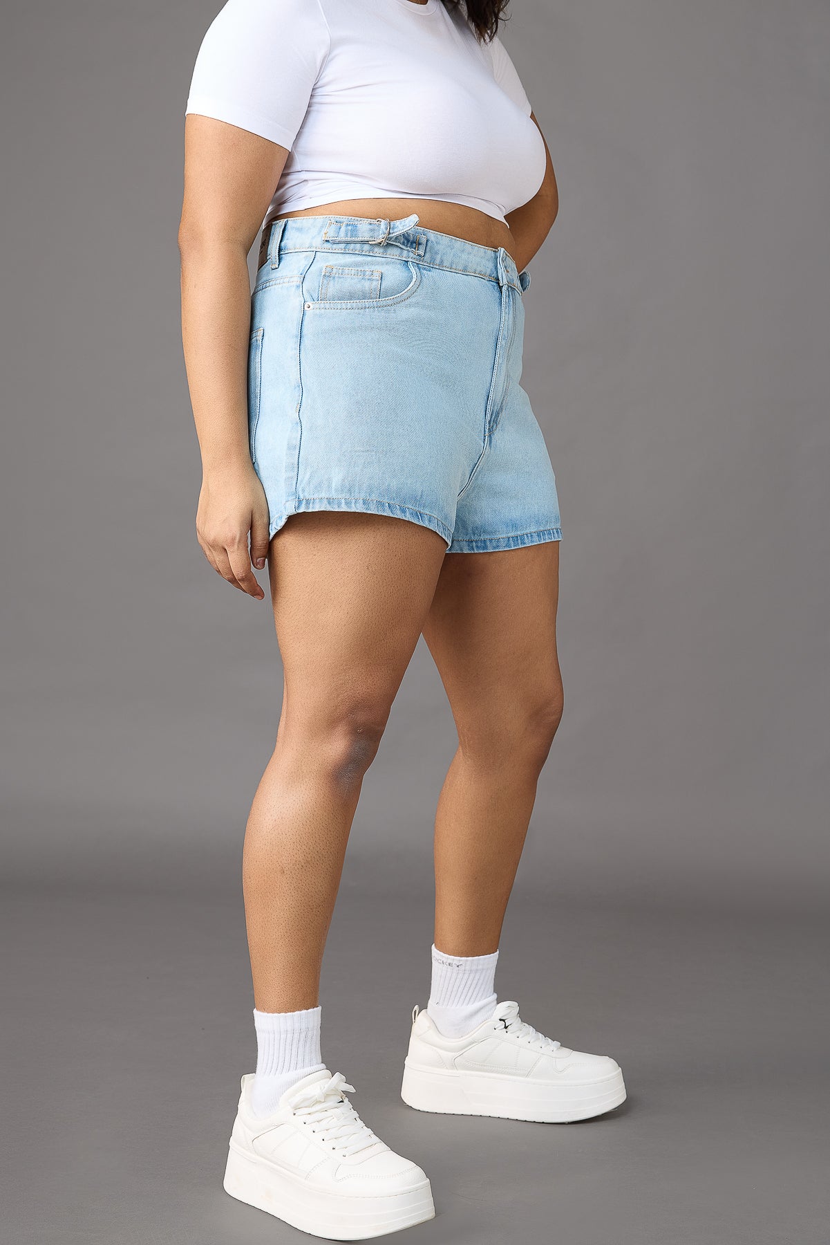 Curve Light Blue Adjustable Waistband Shorts