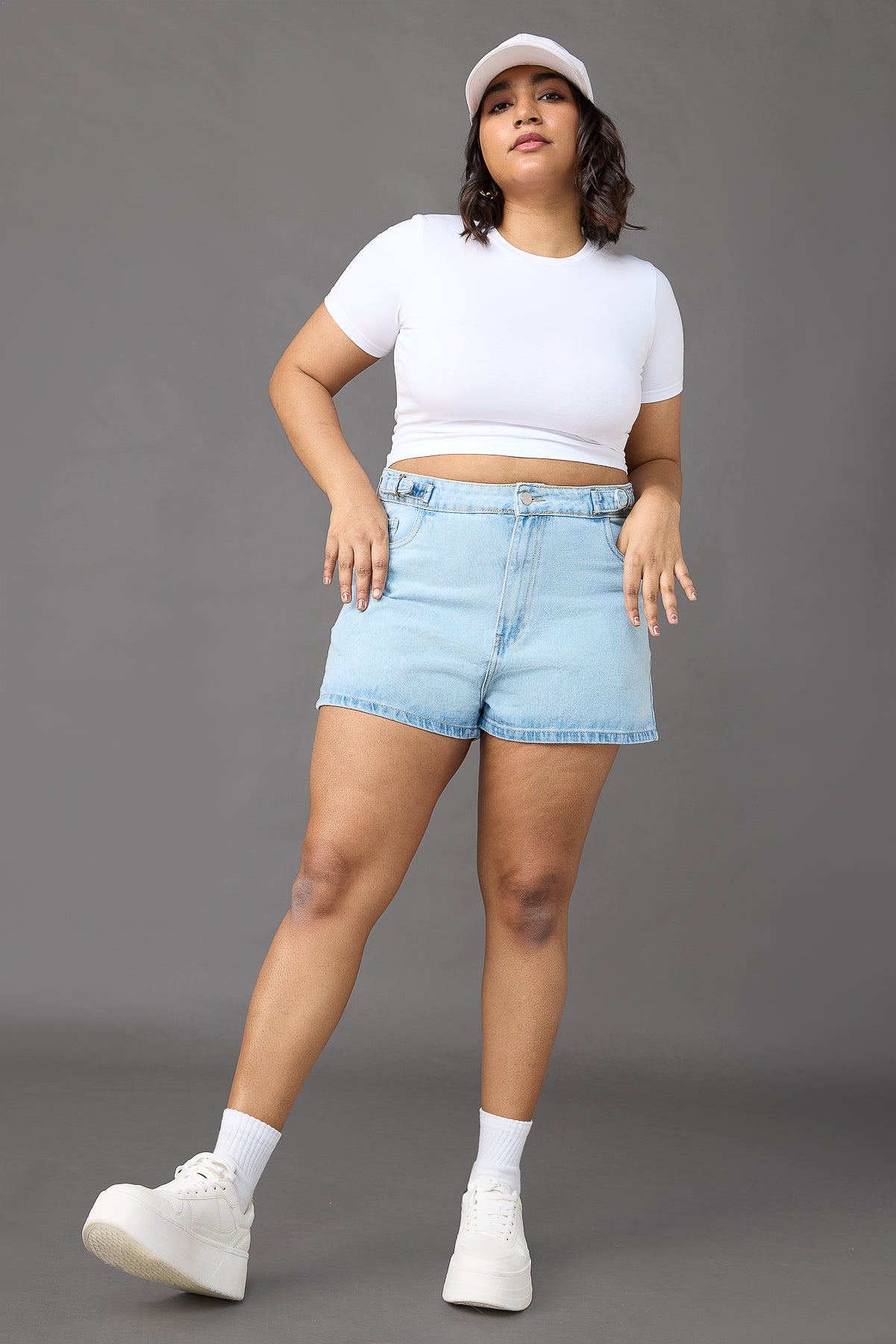 Curve Light Blue Adjustable Waistband Shorts