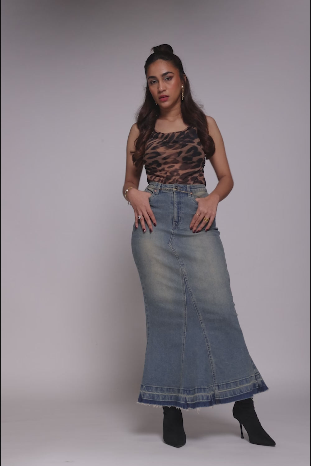 Retro Trail Denim Mermaid Skirt