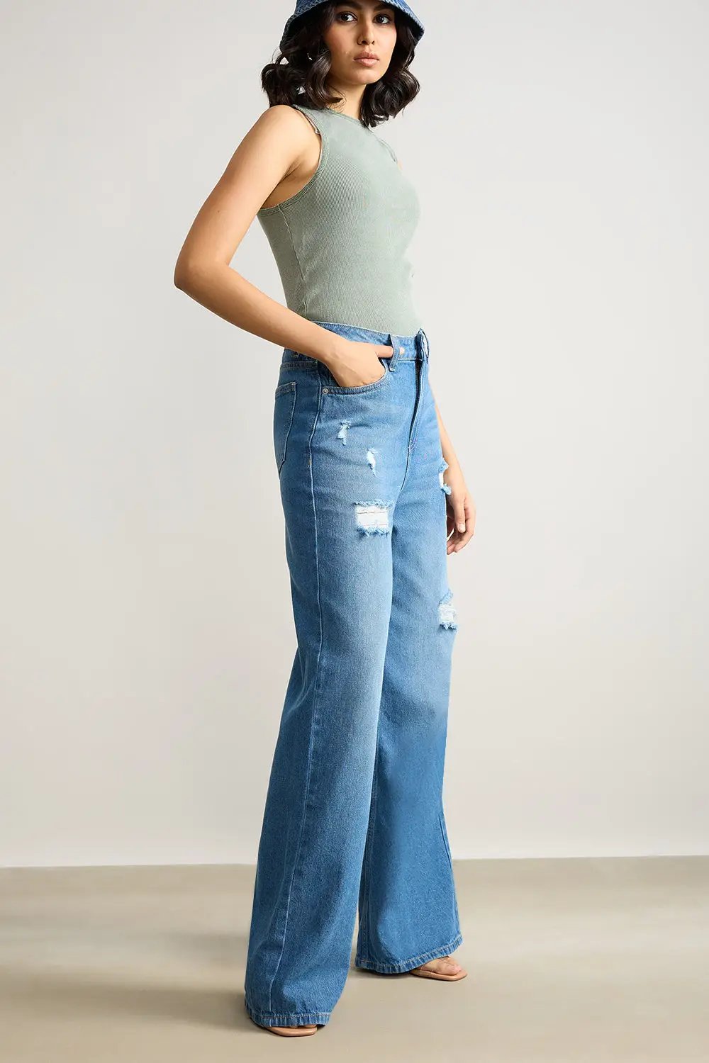 Blue High Waisted Women's Super Wide Jeans