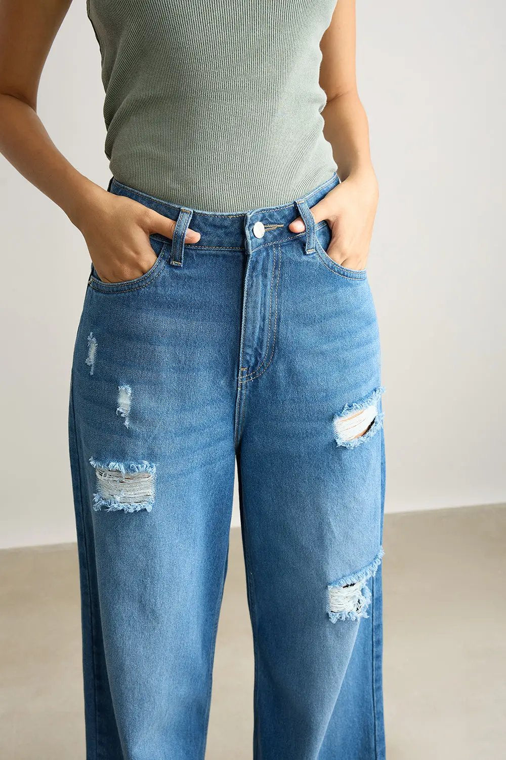 Blue High Waisted Women's Super Wide Jeans