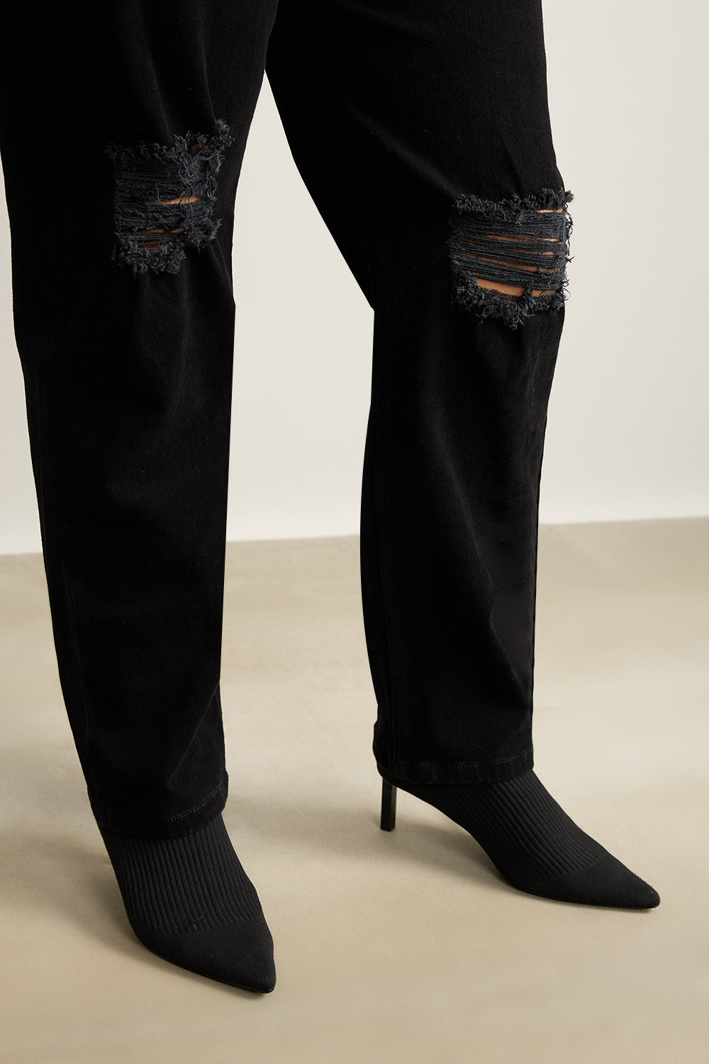 Curve Ebony Elasticated Distress Slim Jeans