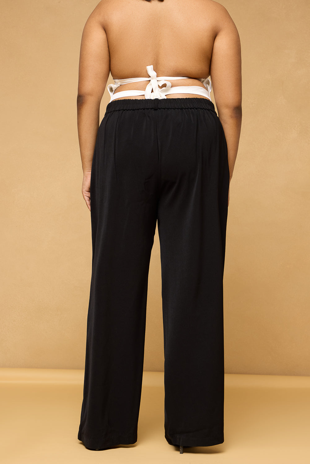 Curve Women's Black Pleated Straight Korean Pants