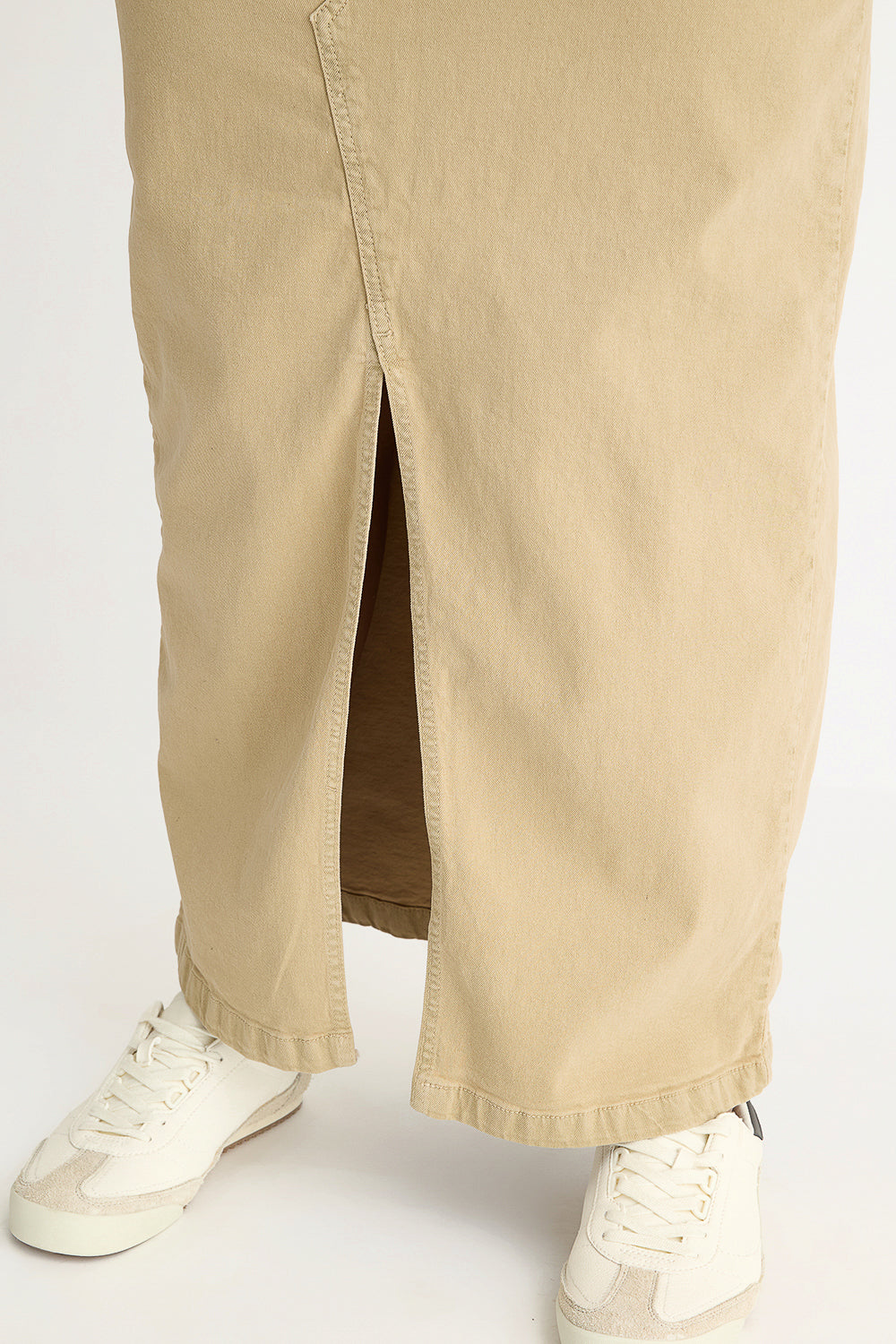 Denim Earthy Beige Slit Midi Skirt