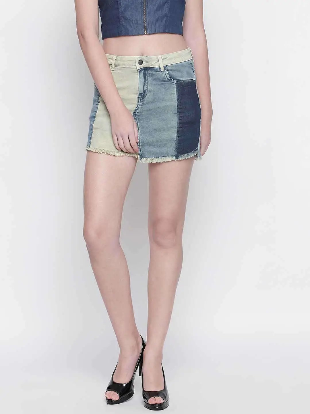 Denim Patched Skirt