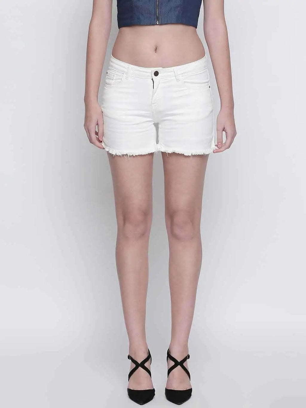 White Denim Tape Detail Hot Shorts