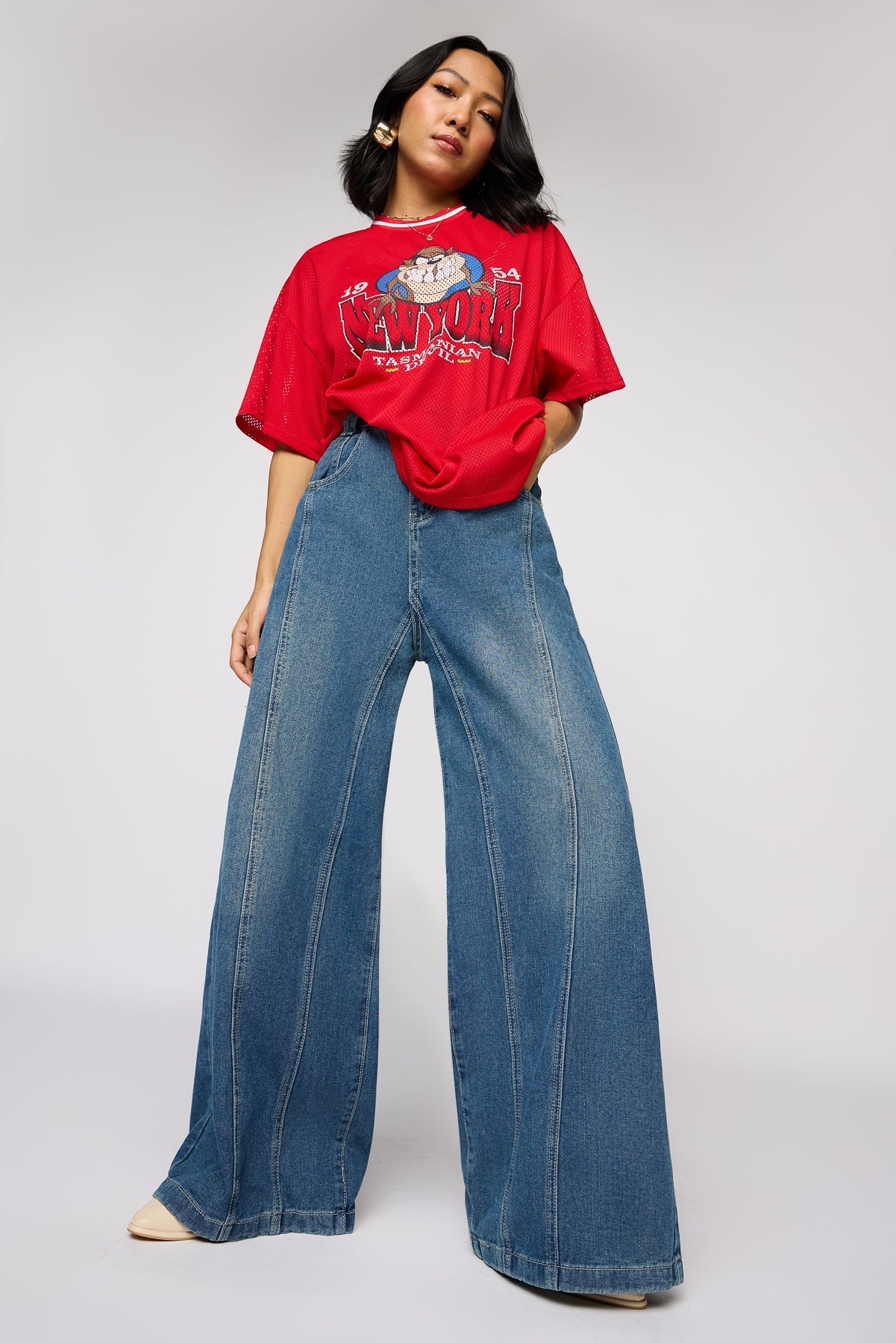 Classic Navy Women's Flared Denim Korean Pants