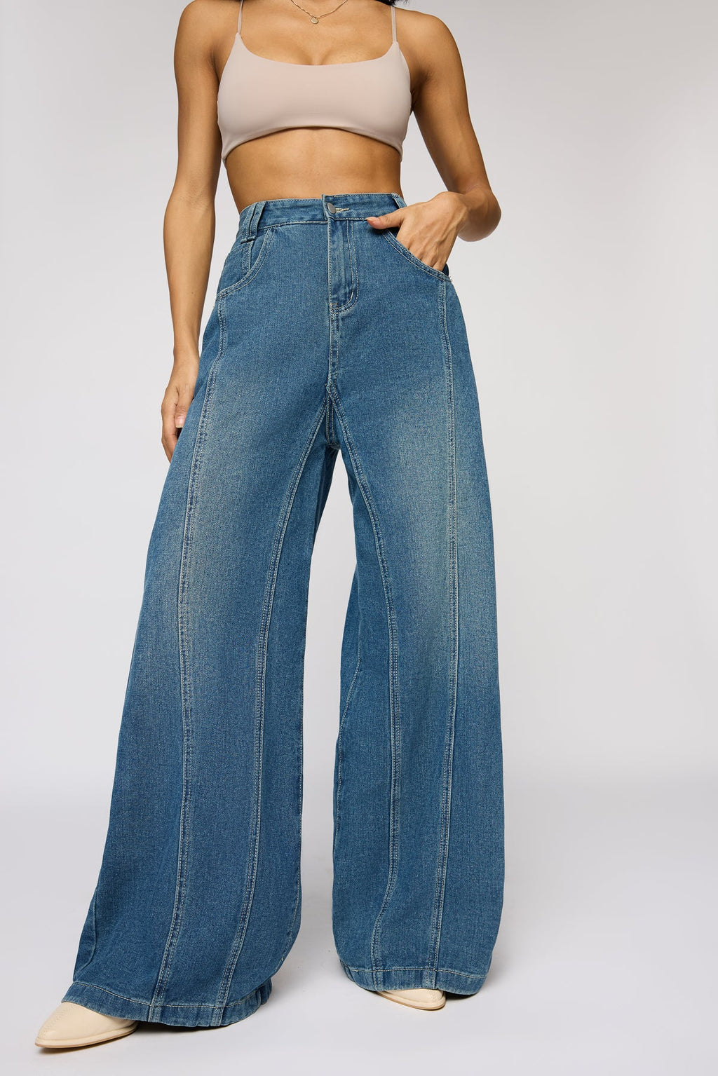Classic Navy Women's Flared Denim Korean Pants