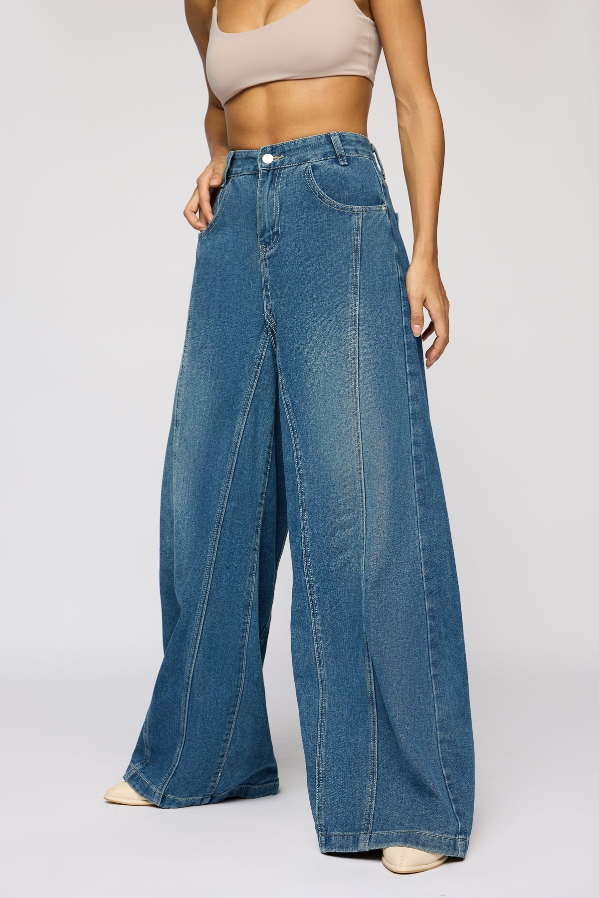 Classic Navy Women's Flared Denim Korean Pants