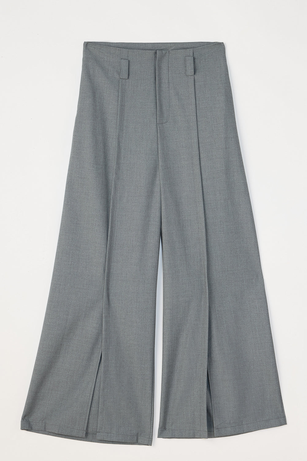 Slubbed Grey Front Slited Women's Flare Korean Pants
