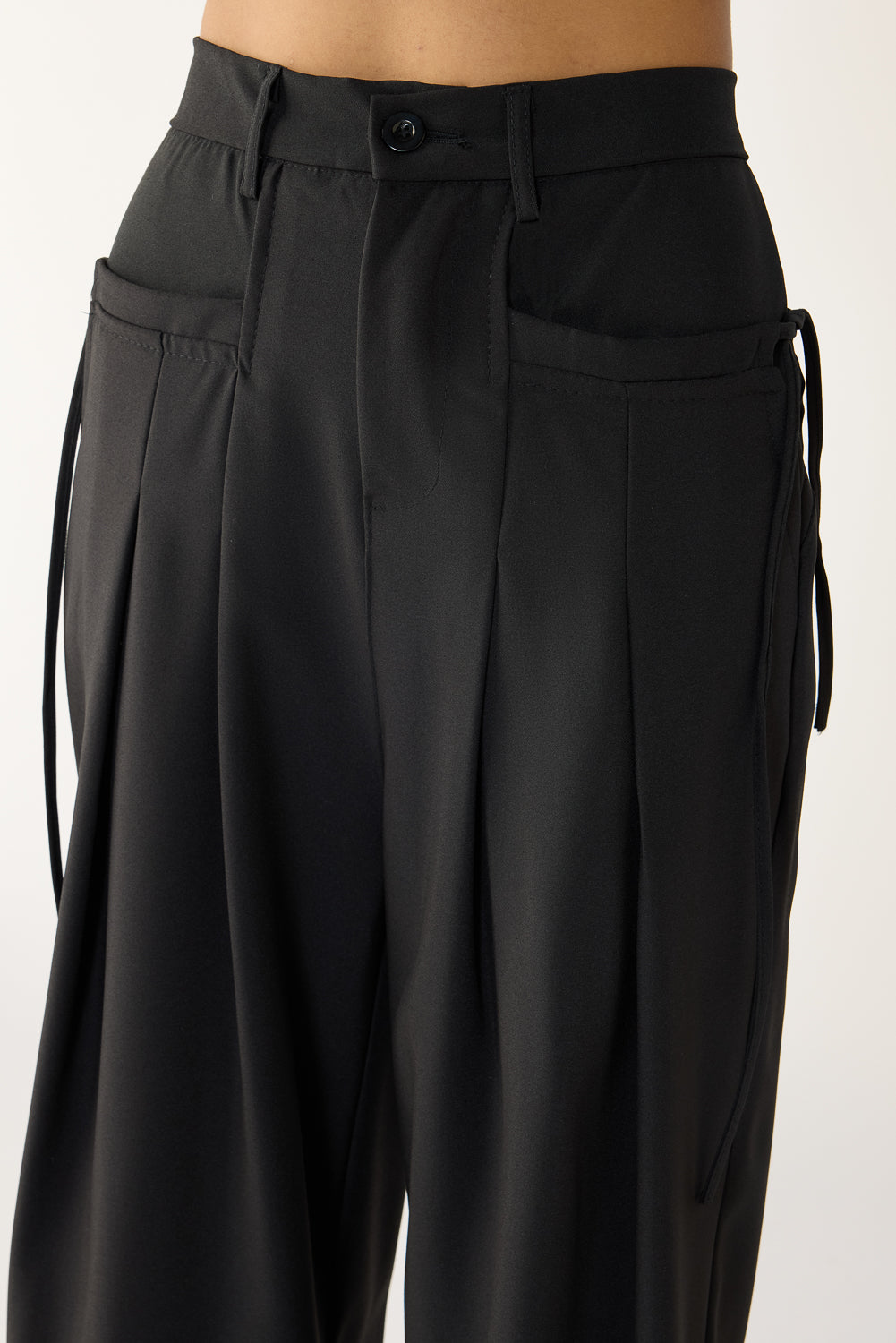 Black Pleated Knot Women's Wide Korean Pants