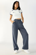 Dark Grey Double Pleated Women's Wide Korean Pants