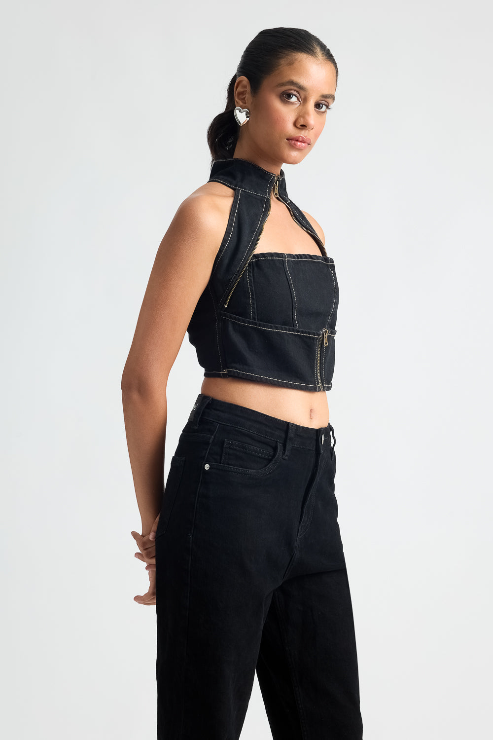 Gothic Black Chain Detailed Women's Top