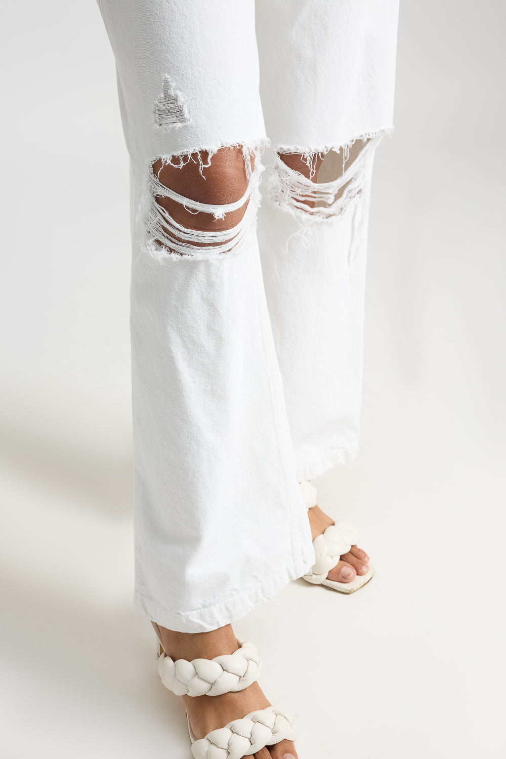 White Distressed Women's Wide Leg Jeans