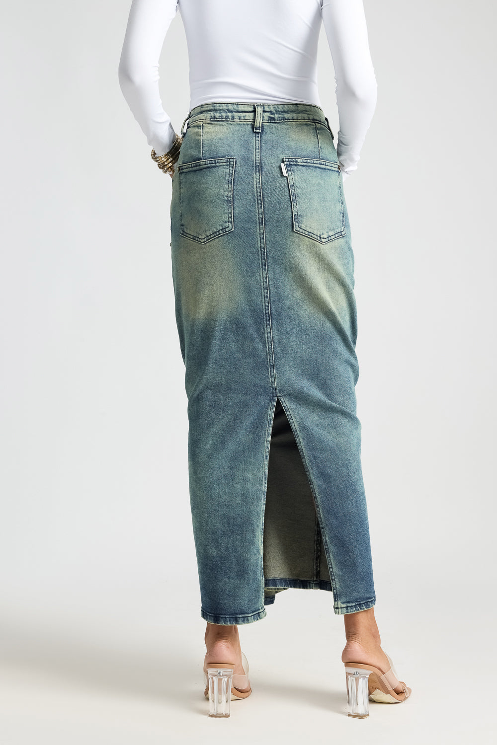 Blue Utility Pocket Denim Maxi Skirt