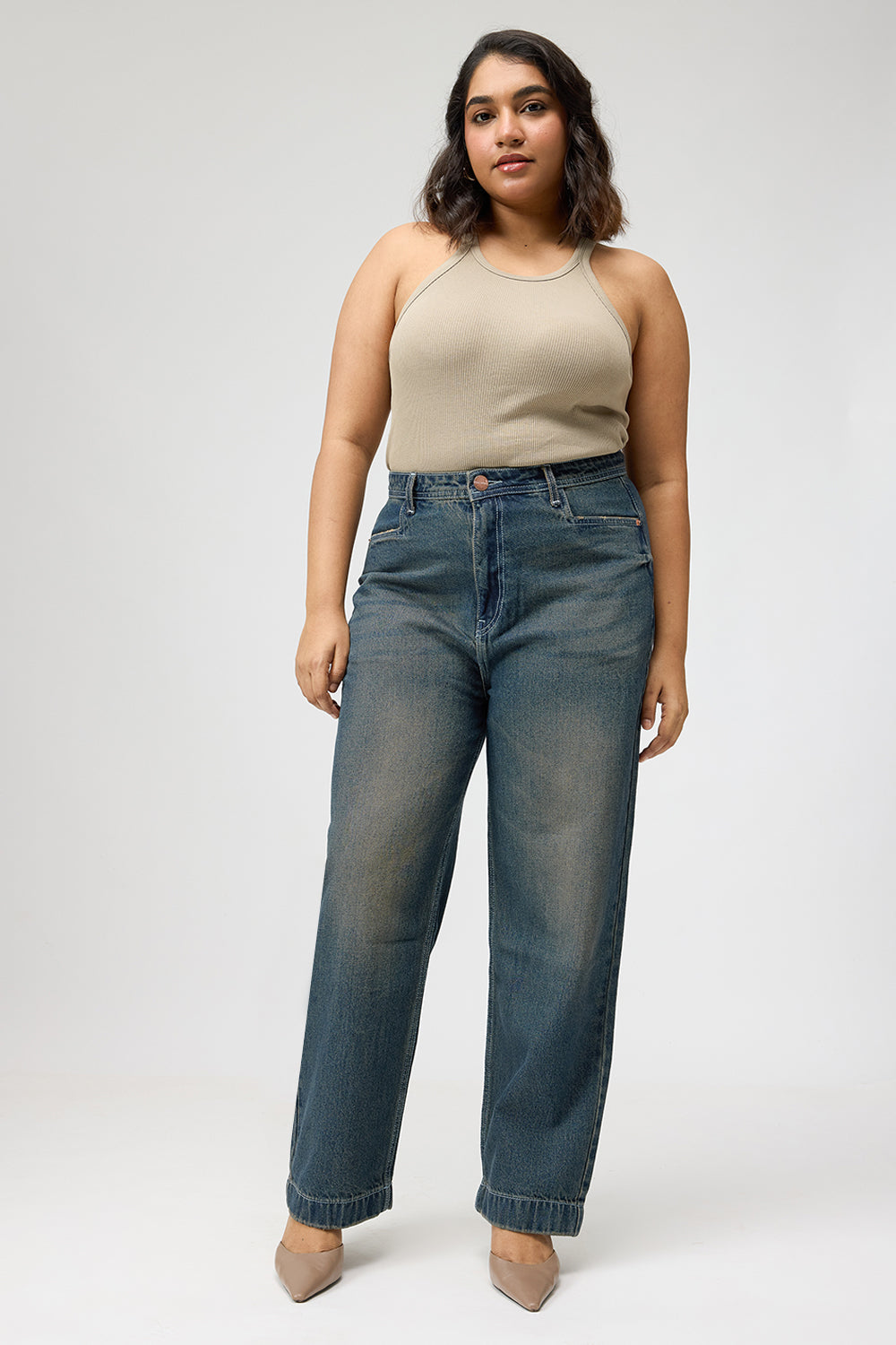 Curve Blue Tinted Straight Jeans