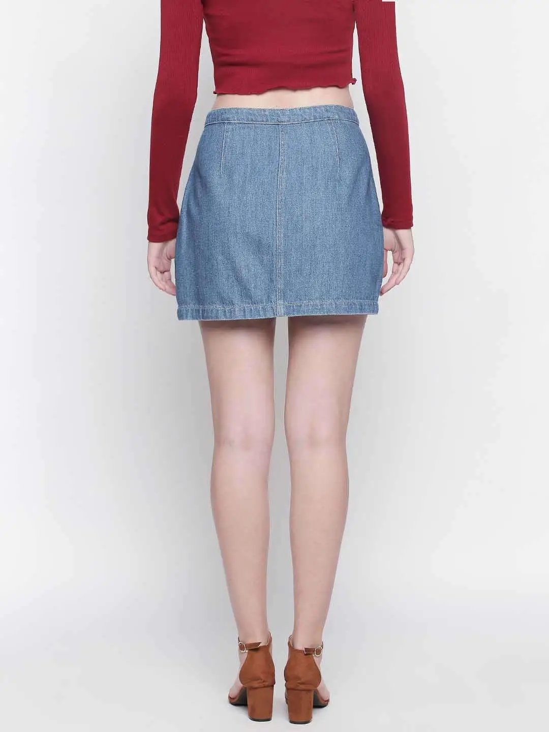 Mid Blue Skirt With Button Details