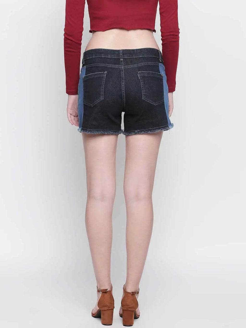 Black Patched Denim Shorts
