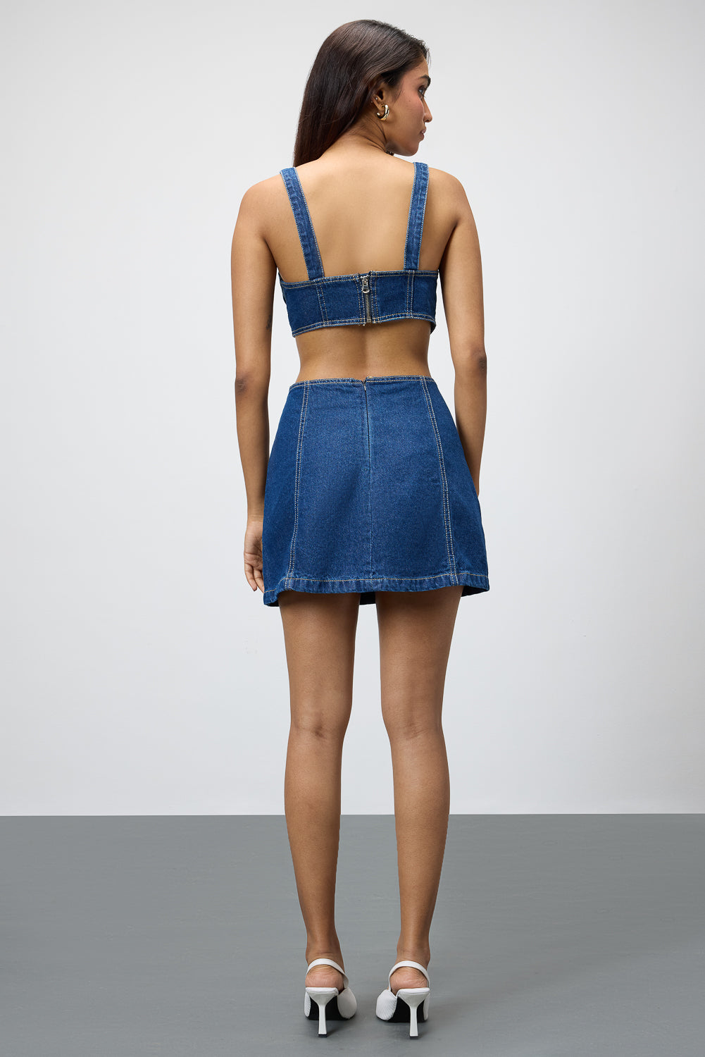 Blue Cutout Women's Mini Denim Dress