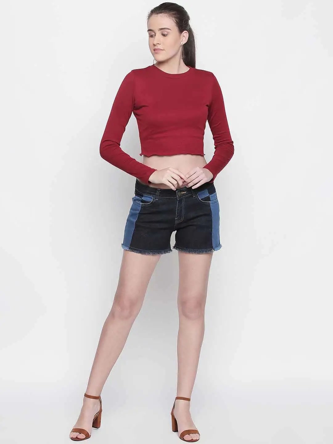 Black Patched Denim Shorts