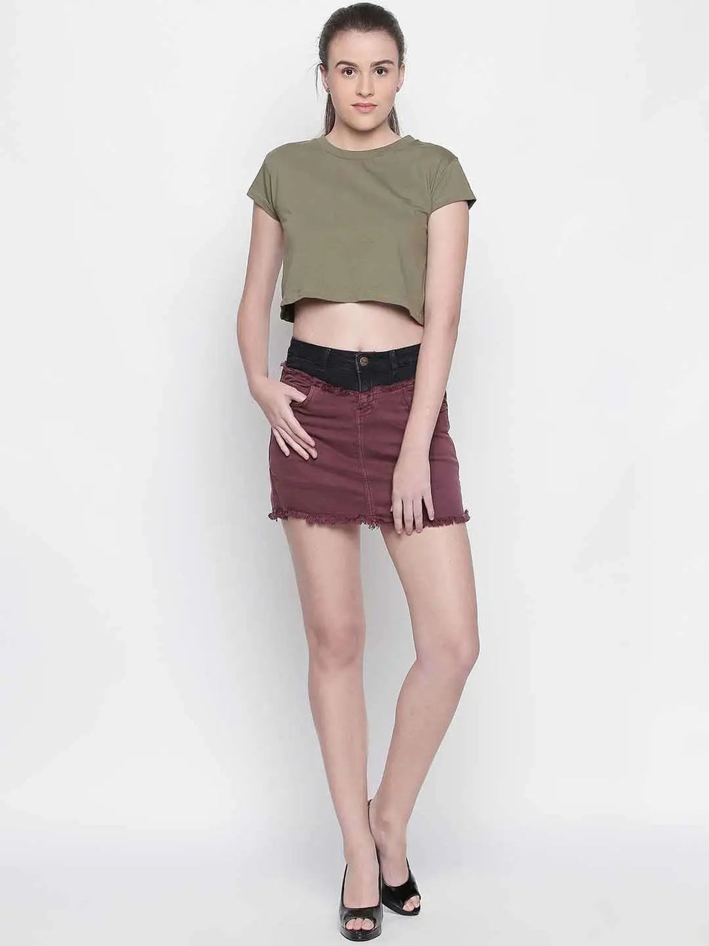 Half'N'Half Denim Wine Skirt
