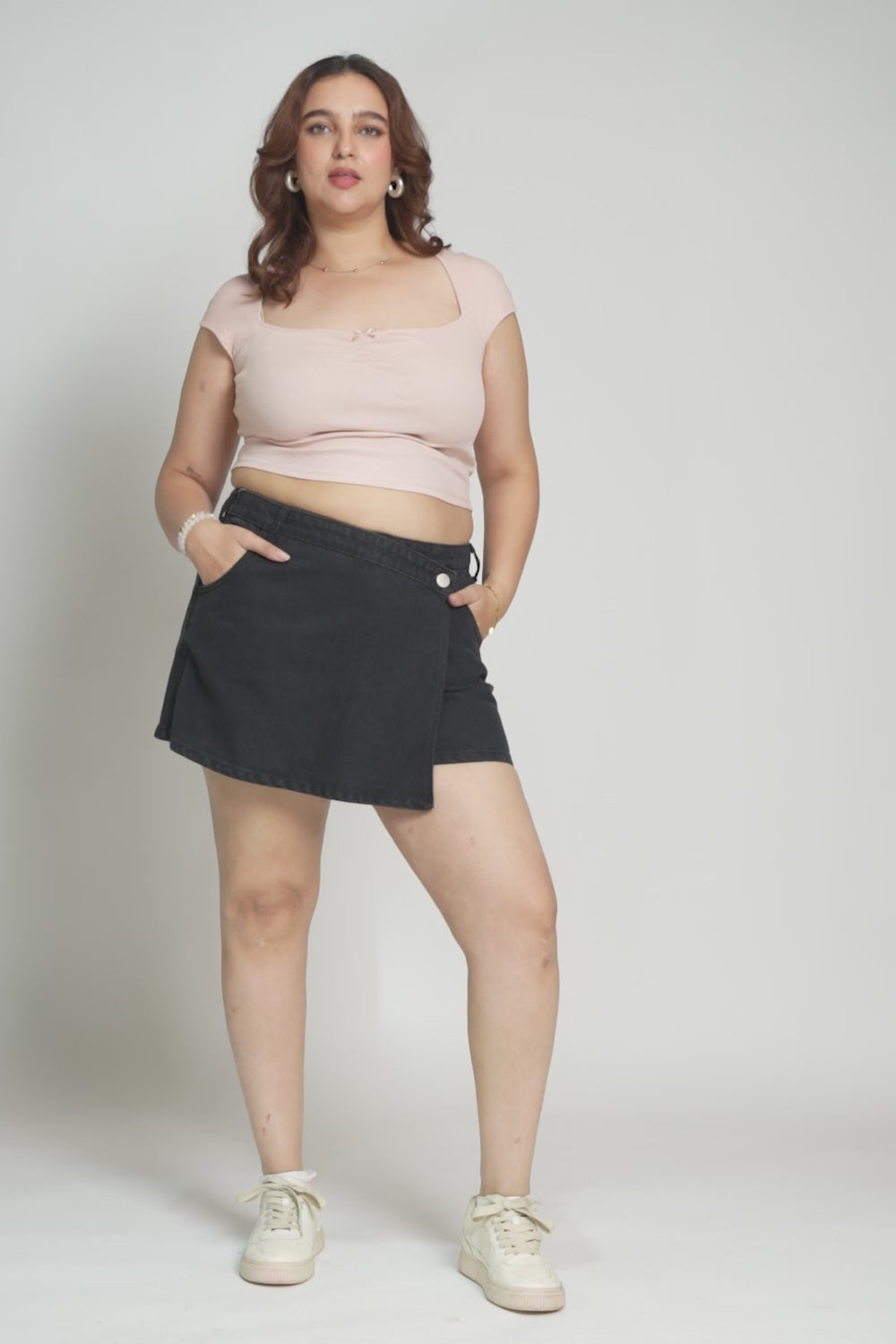 Dark Onyx Curve Asymmetric Waist Denim Skort