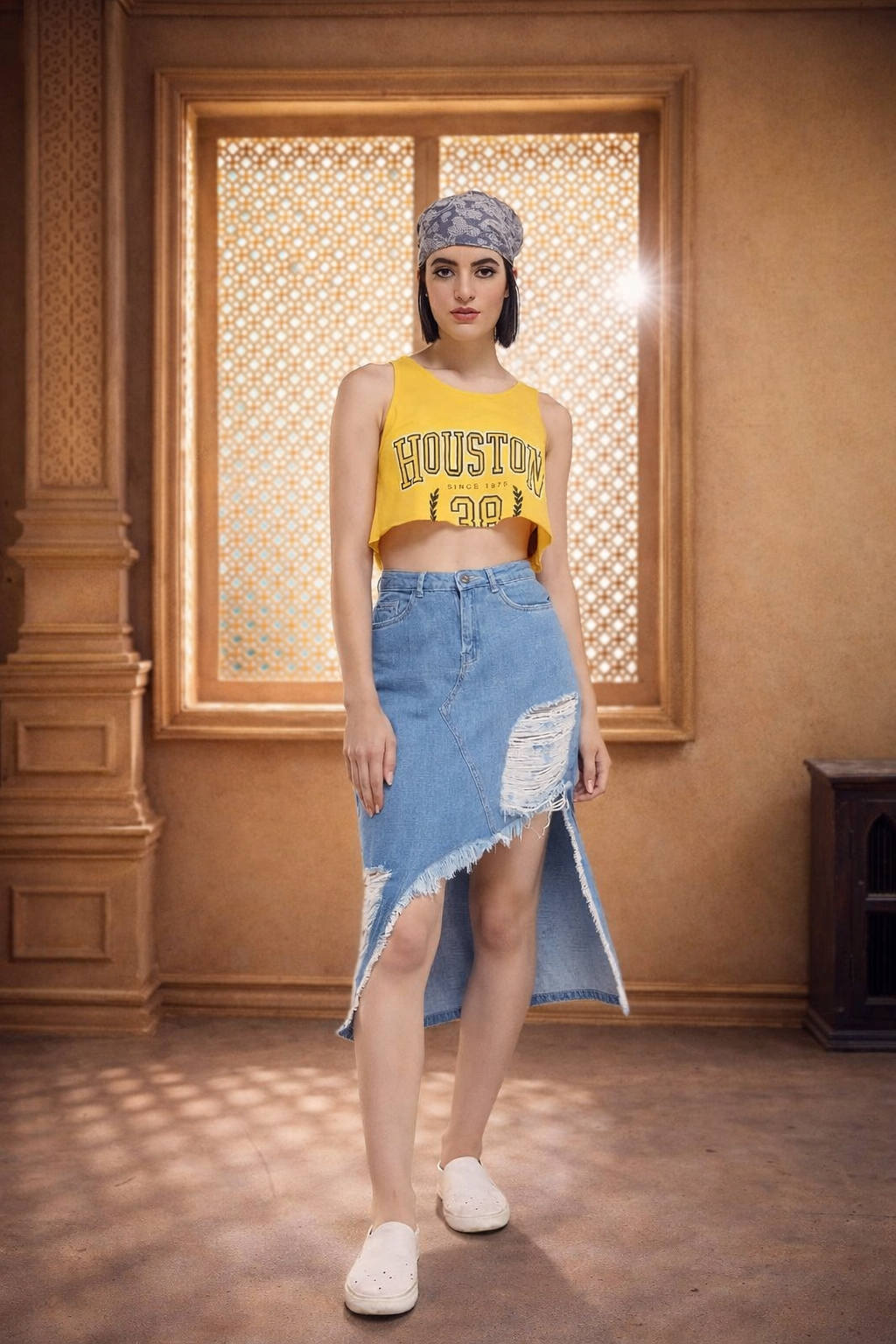 Light Blue Denim Distressed Skirt