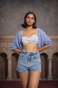 Blue Adjustable Waistband Women's Shorts