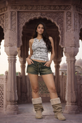 Olive Lace-Up Mini Denim Shorts