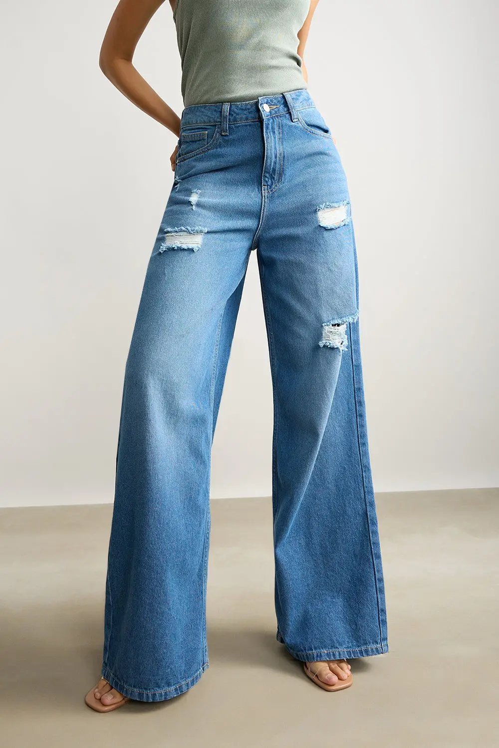 Blue High Waisted Women's Super Wide Jeans