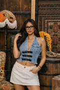 Light Blue Denim Buckled Halter Top