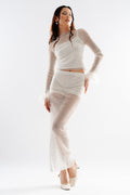 White Long Sleeve Two Piece Embellished Dress