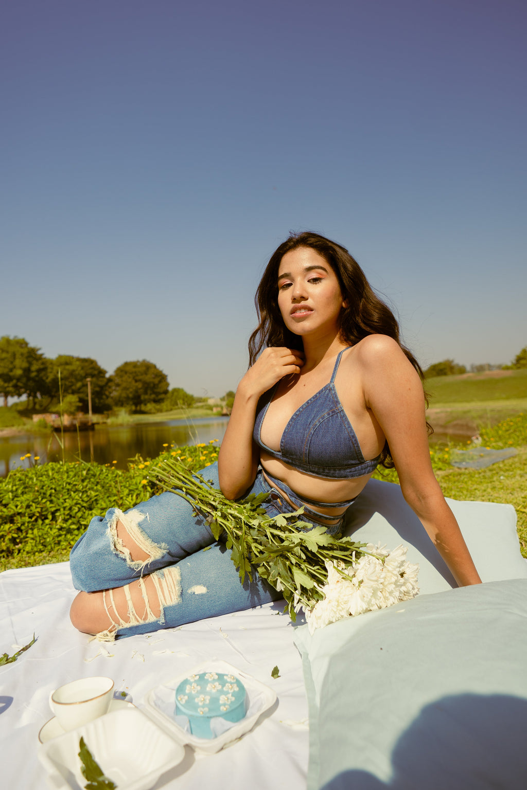 Tie Up Denim Bralette