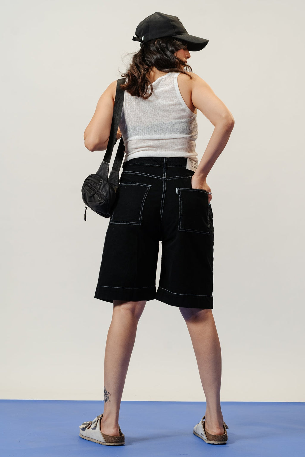 Contrast Stitch Black Shorts