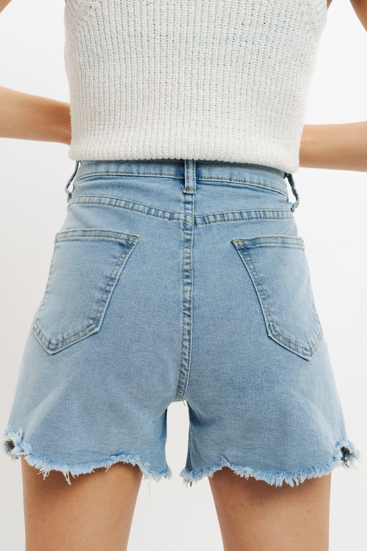 Heart-Embellished Rough-Cut Denim Shorts