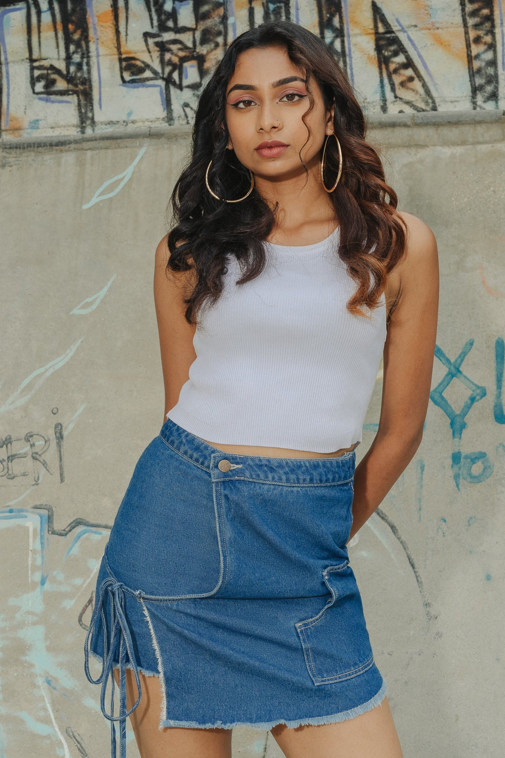 Denim One Side Wrap Around Skirt