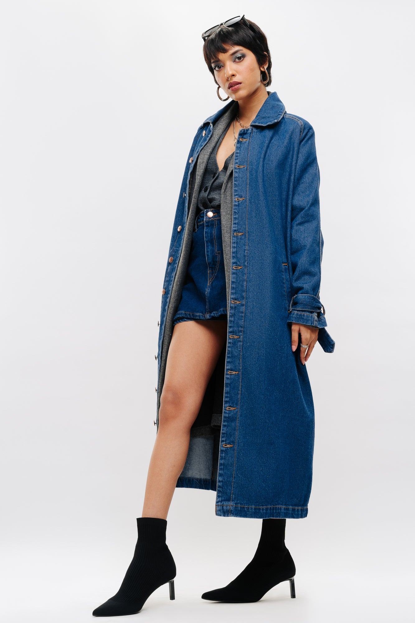 Blue Women's Denim Trench coat