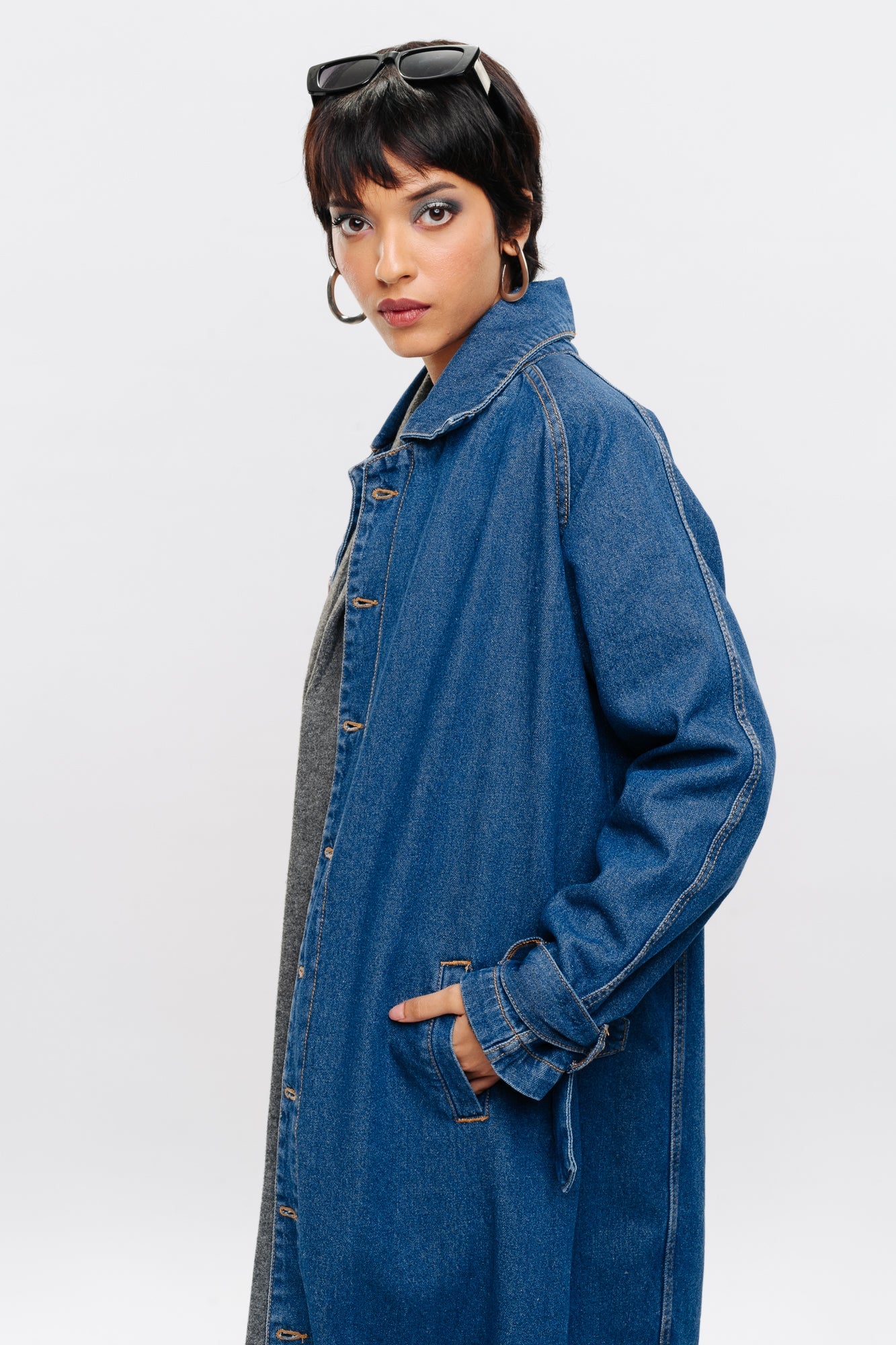 Blue Women's Denim Trench coat