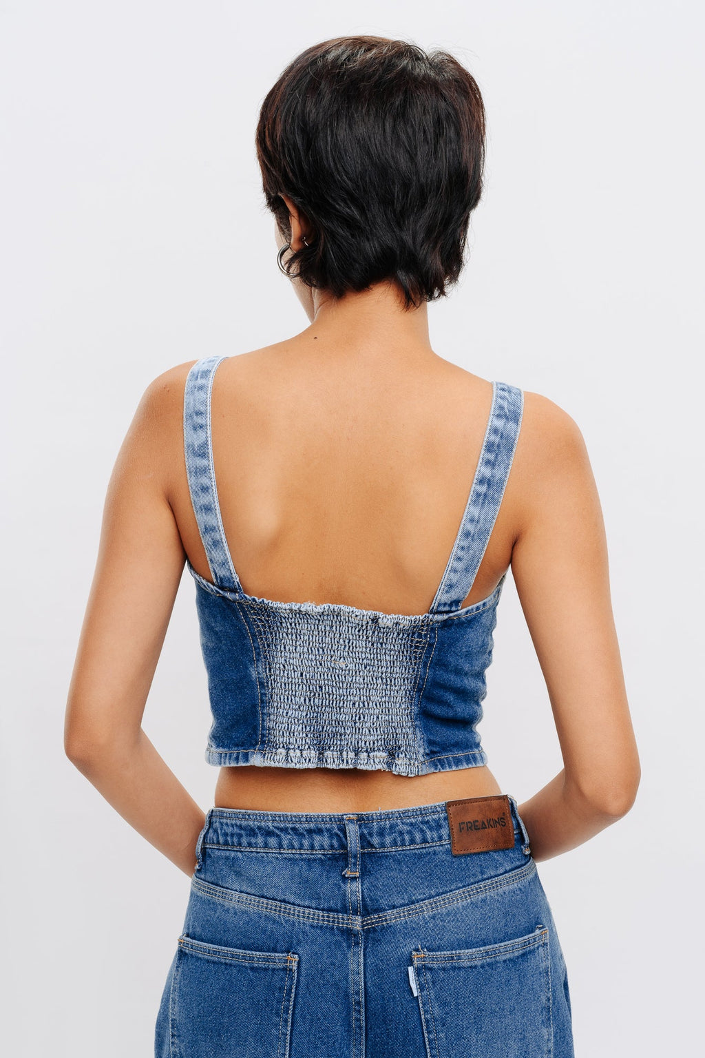 Front Button Denim Indigo Top