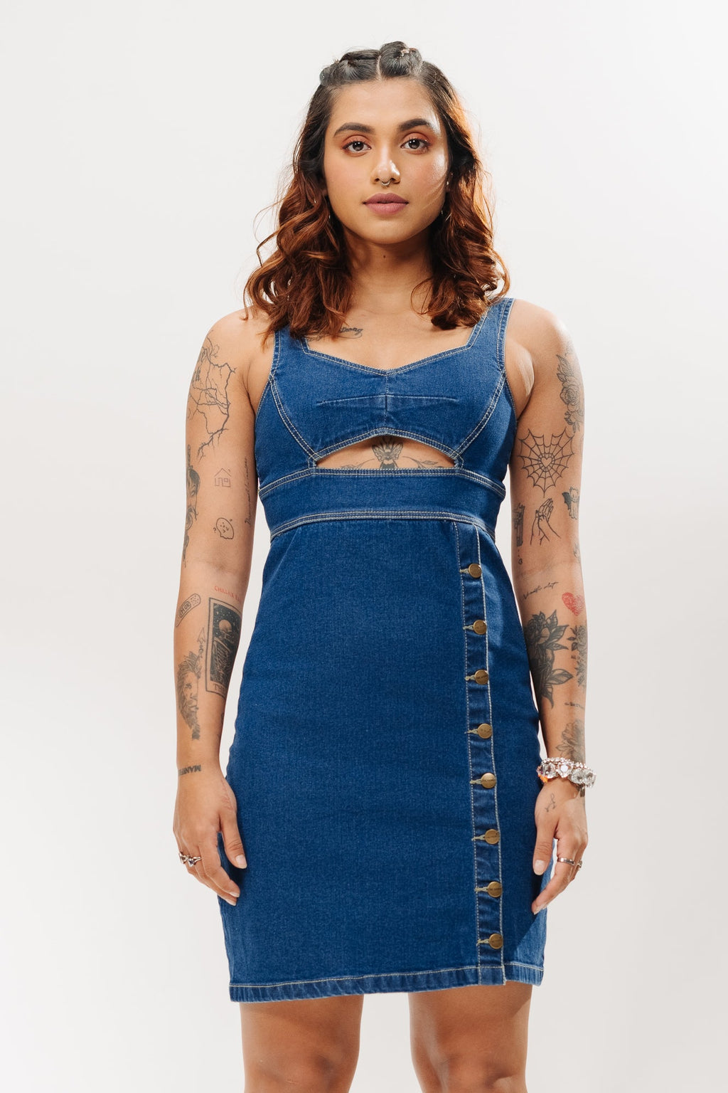 Indigo Denim Front Buttoned Dress