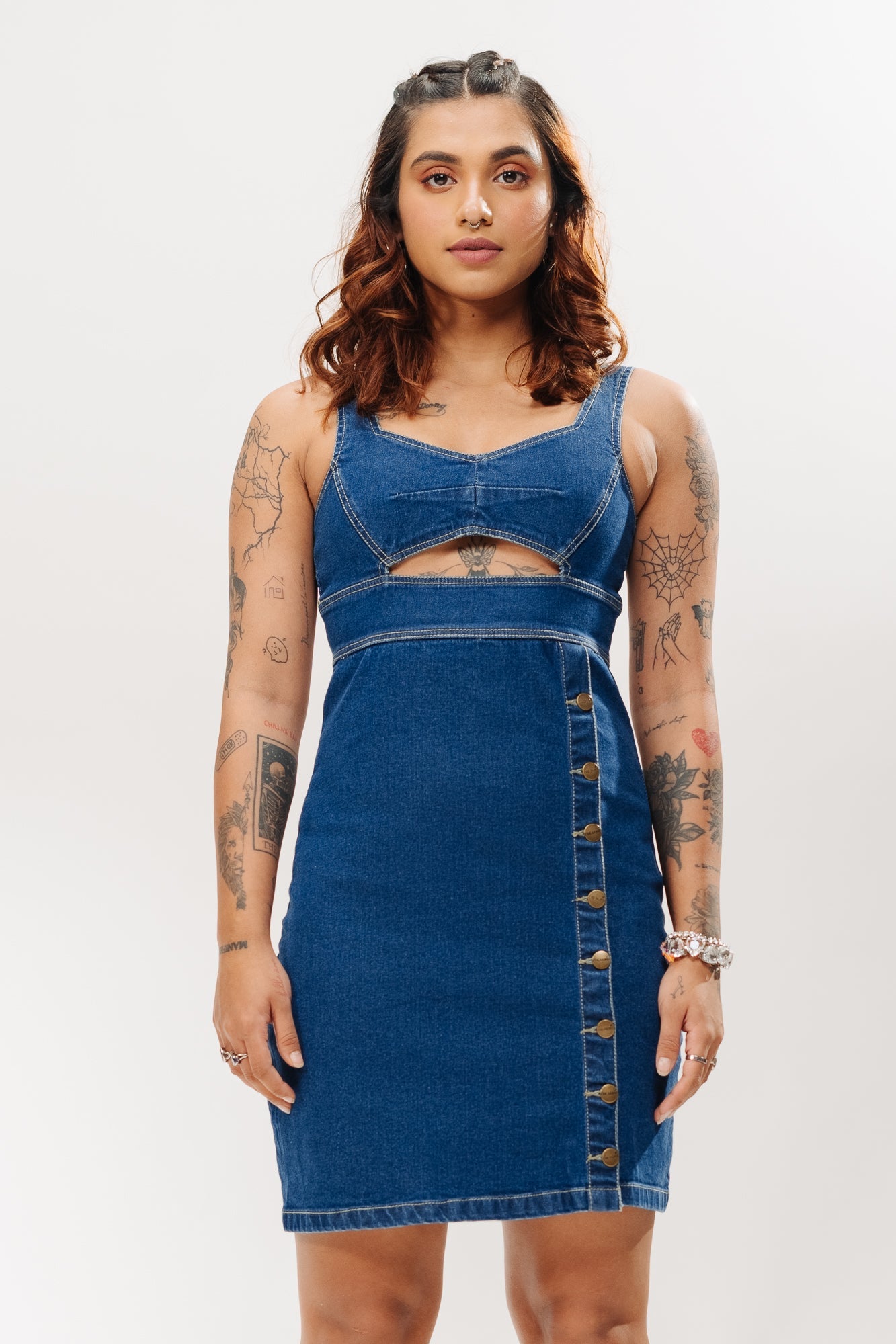 Indigo Denim Front Buttoned Dress