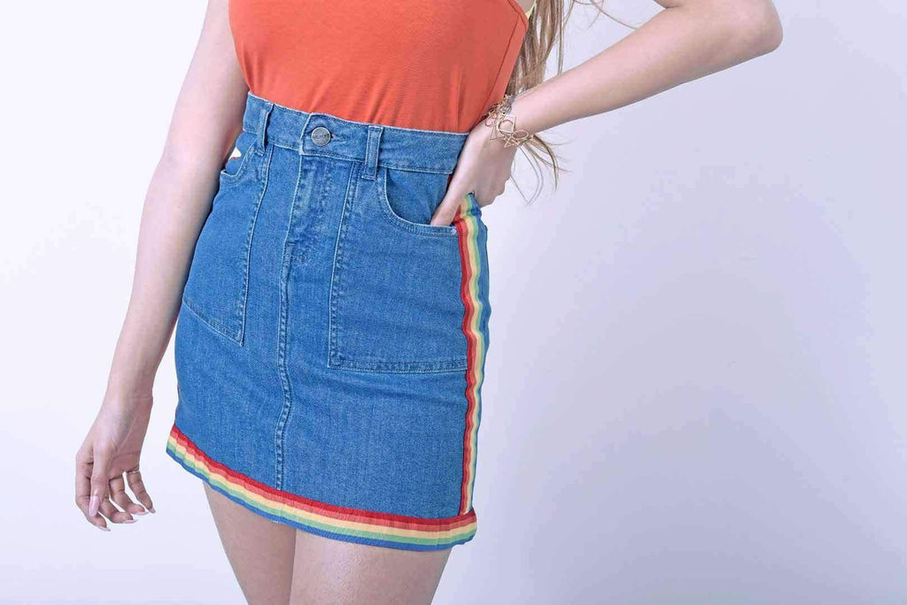 Stm Rainbow Tape Detailed Denim Skirt