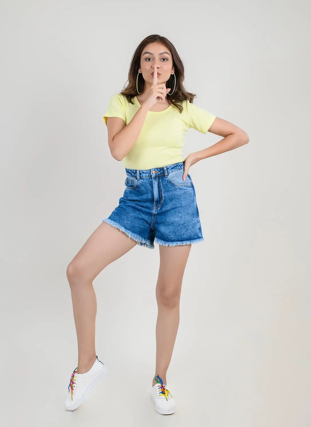 Mid Blue Denim High Waist Shorts