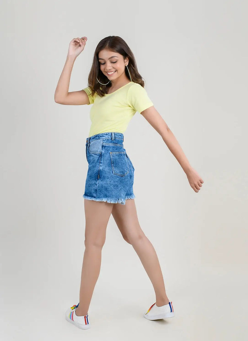 Mid Blue Denim High Waist Shorts
