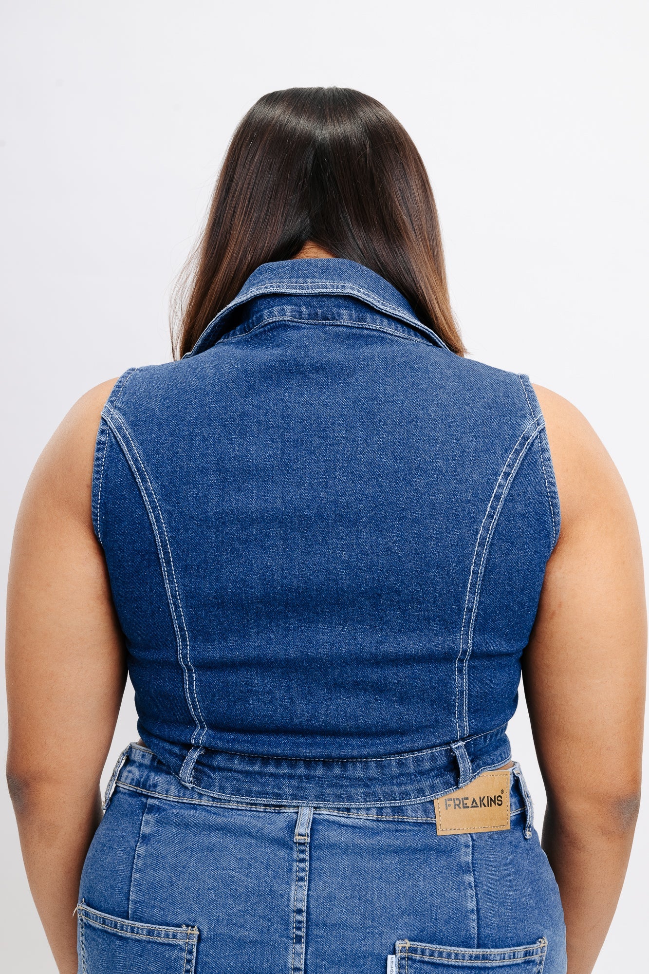 Halter Front Zip Denim Top