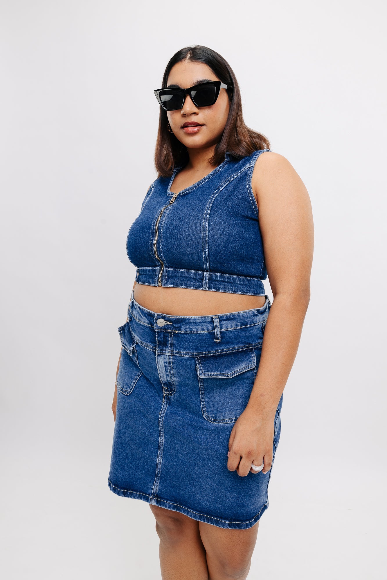 Denim Front Pocket Short Skirt