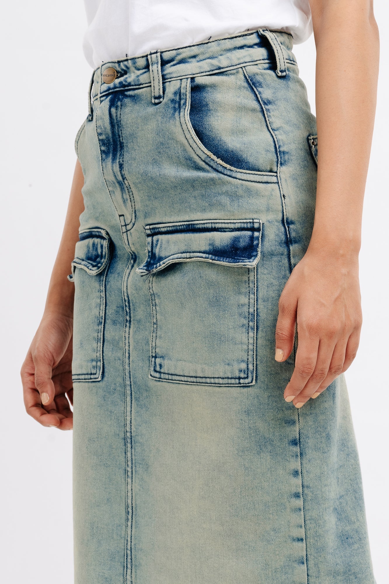 Denim Patch Pocket Retro Maxi Skirt