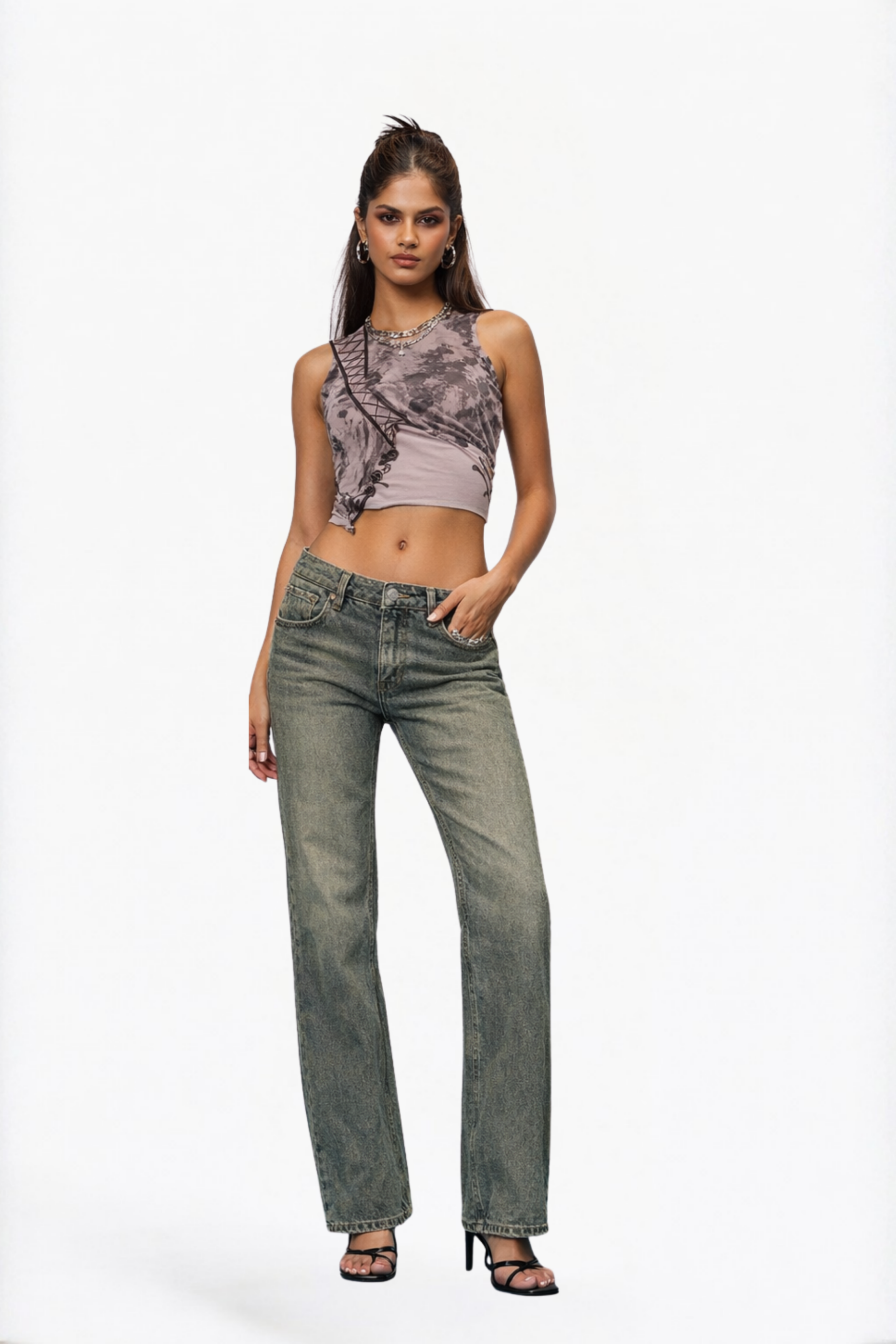 Grey Wide-Leg Straight Jeans
