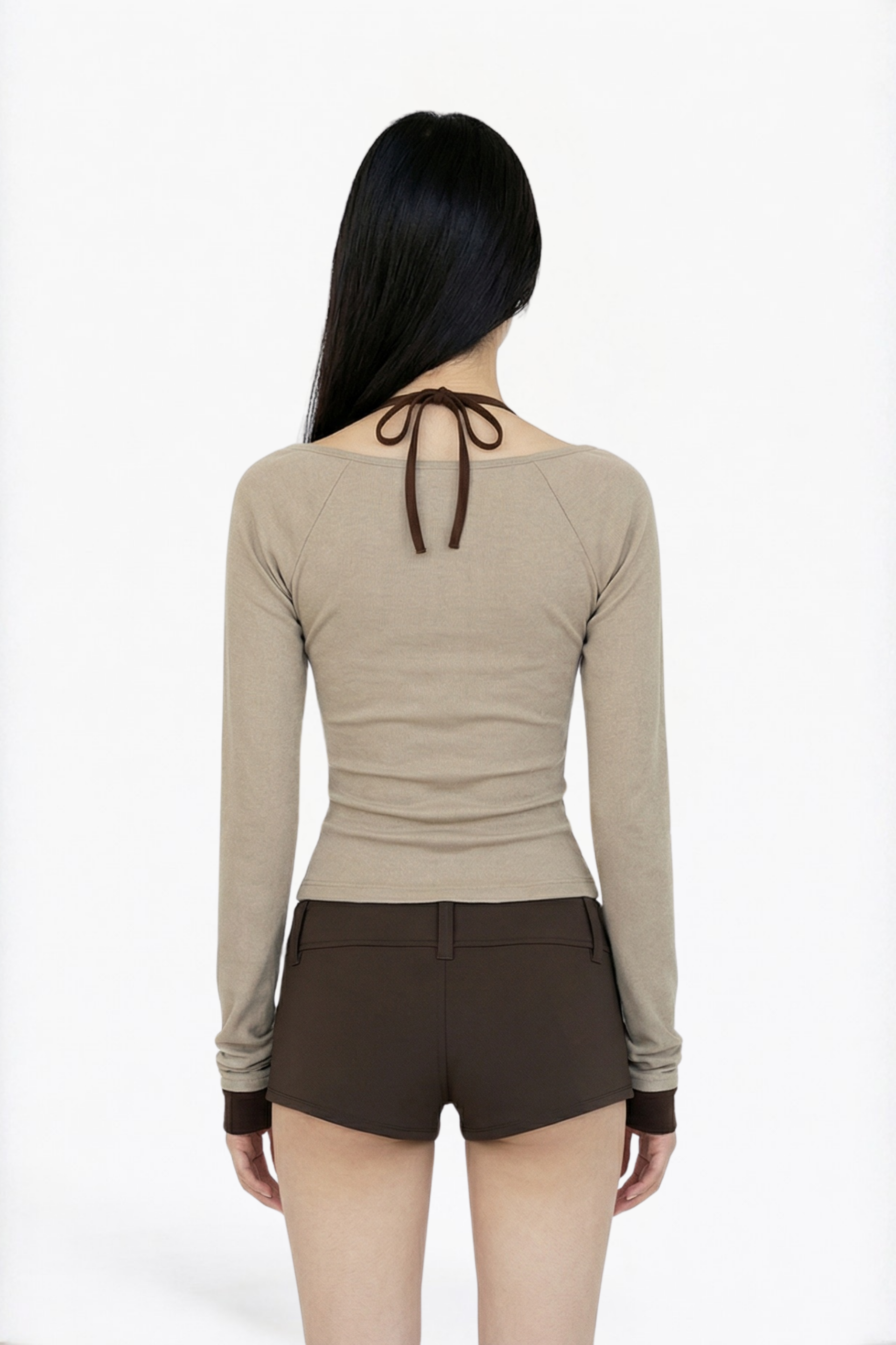 Beige Printed Long-Sleeve Top
